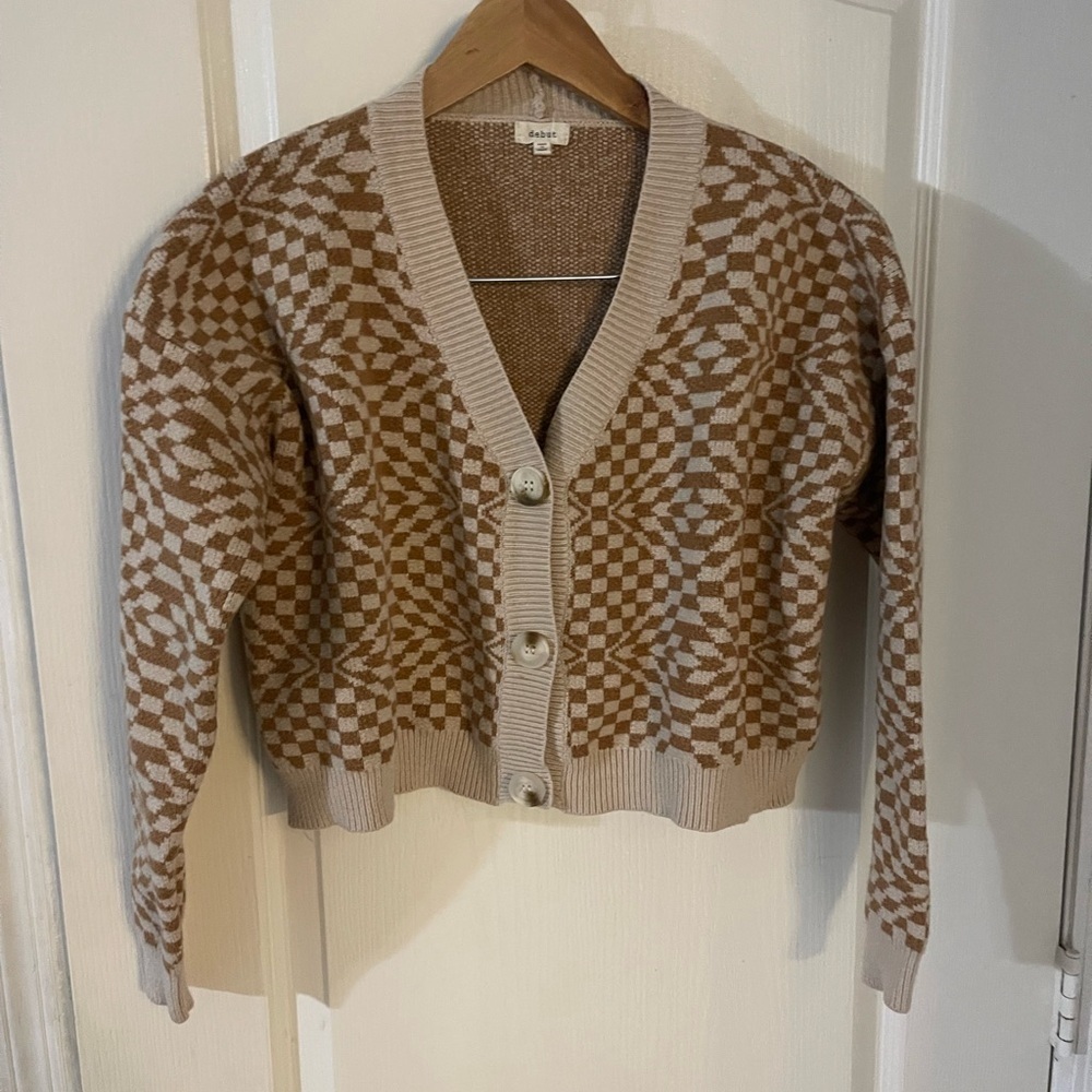 Debut Beige and Cream Patterned Cropped Cardigan